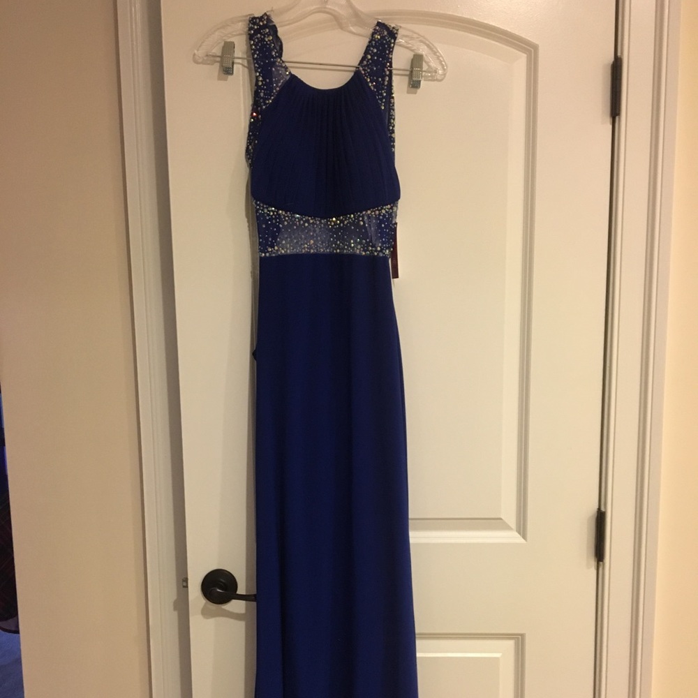 Dark Blue Sequenced Prom Dress